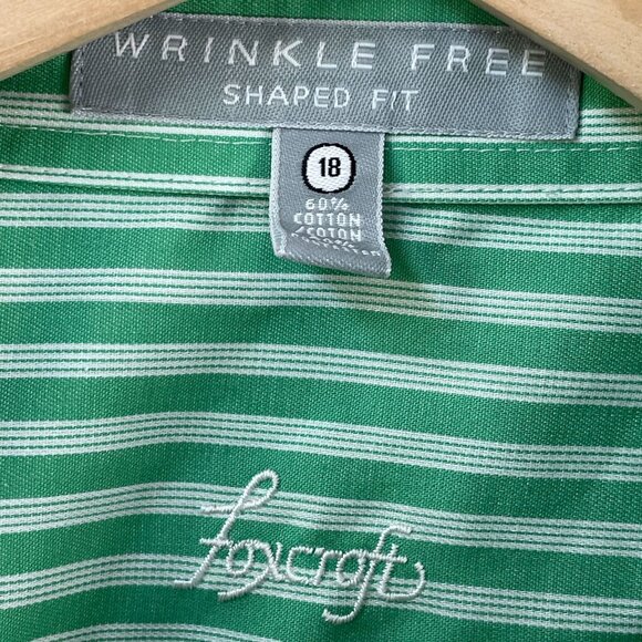 Foxcroft Womens Plus 18 Green Striped Button Up Shirt Wrinkle Free Shaped Fit - Picture 4 of 8